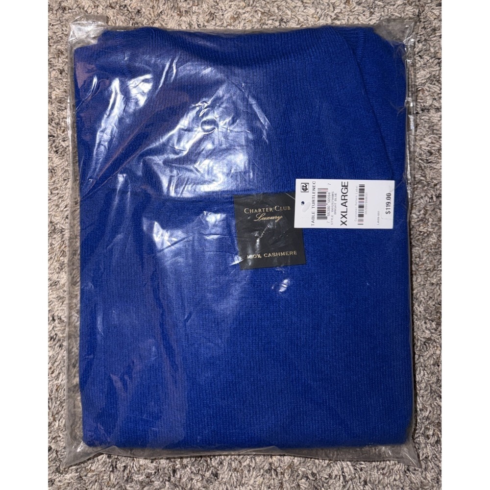 Charter Club Luxury Cashmere Turtleneck Sweater Bright Blue 2XL NWT